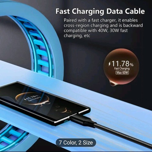 1M....USB-A to Type-C Fast Charging Cable,PD60W Nylon Flat Cable with Bright... - 第 11/11 張圖片