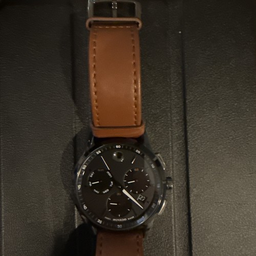 Movado Museum Sport Chronograph Leather Strap Watch, 43mm Battery Needed Works - Picture 6 of 7