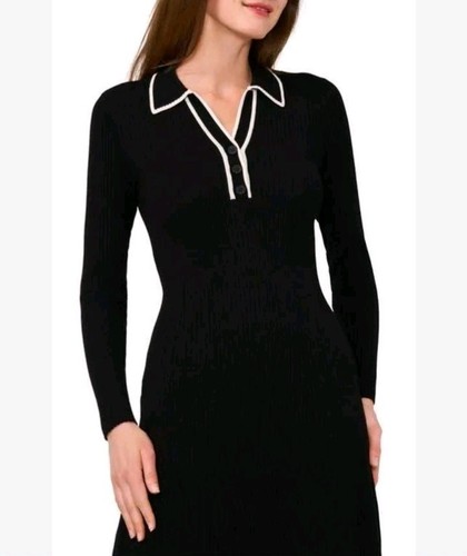 New Halogen Contrast Trim Long Sleeve Sweater Dress Black Size XSmall - Picture 1 of 10