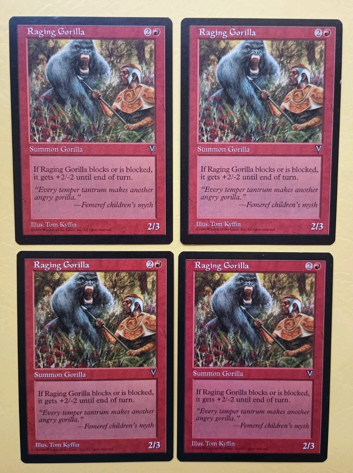 Magic the Gathering MTG Visions RAGING GORILLA  X 4 (3 VLP/EX , 1 LP/EX)  C 1997