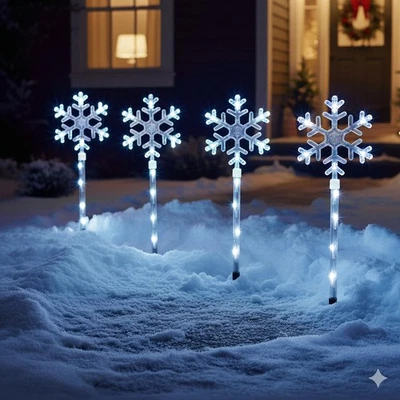 Snowflake Path Lights Set Outdoor Christmas Decorations Flashing LED 4 x 40cm