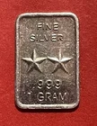1 Gram Solid Silver Nicely Toned Art Bar! .999 Pure Silver! Great Investment!