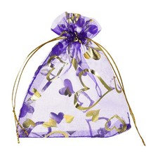 50 Pcs Organza Bag 5"x7" Sheer Heart Mesh Bags Drawstring Light Purple-Gold