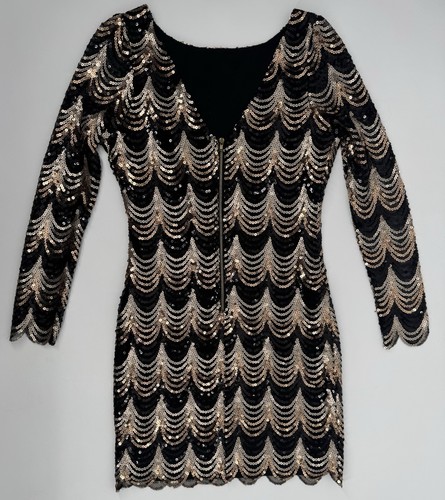 Charlotte Russe Women’s Scalloped Sequin Mini Dress Gold Black Sz M Prom Glam - Picture 7 of 19