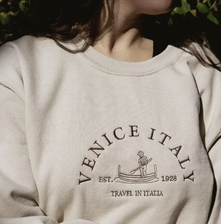 Custom Embroidery VENICE OF ITALY Embroidered Crewneck Sweatshirt Pick Color