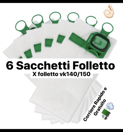 Sacchetti Folletto Vk140 Vk150 Kobold Per Vorwerk Aspirapolvere Folletto 6  Pz | eBay