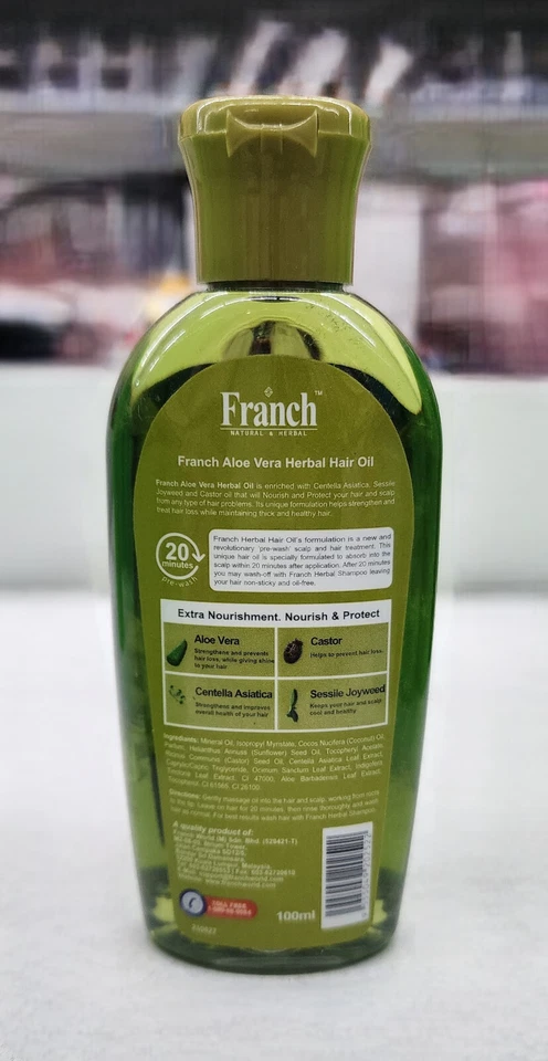Franch Herbal Hair Oil Aloe Vera 3.4oz (100ml) (Pack of 6's) - Natural & Organic - Image 2 of 4