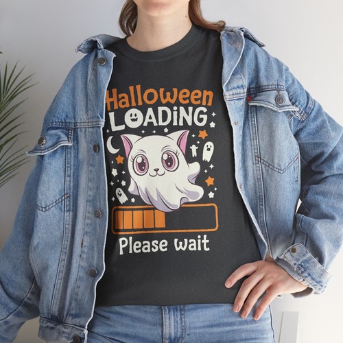 Ghost Cat Funny T-shirt - Novelty Holiday Humorous Halloween Loading Graphic Tee - Bild 33 von 43