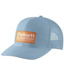 Carhartt Canvas Mesh-Back Rugged Outdoors Patch Work Snapback Cap Hat Blue snap