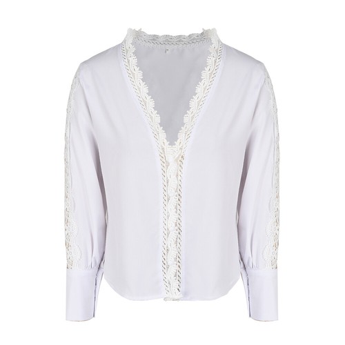 Womens V Neck Pullover Shirt Lace Long Sleeve Blouse Office Ladies Casual Tops - Picture 9 of 21