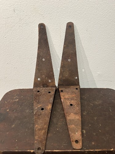 Pair of 16" inch Antique Primitive Rustic Folding Barn Door Strap Hinges Iron - Picture 6 of 14
