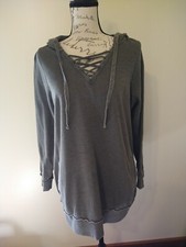 Torrid Hoodie Sweatshirt Gray Lace Up Zippers Raw Edges Popover Size 0