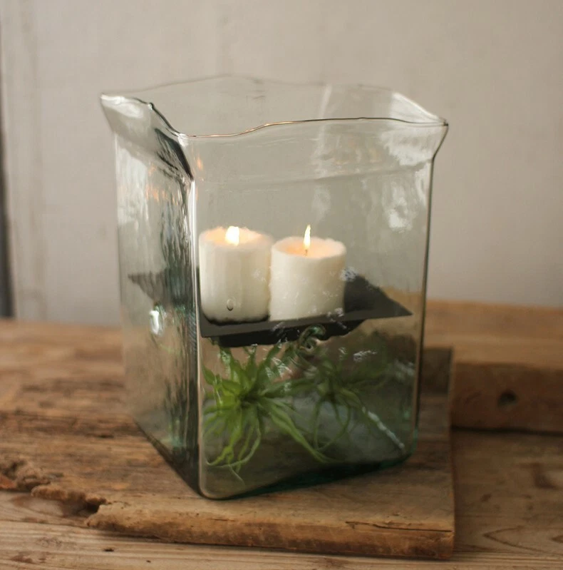 Lujoso grande cuadrado de vidrio candelabro pilar huracán jarrón votivo exhibición Foto 2 de 4