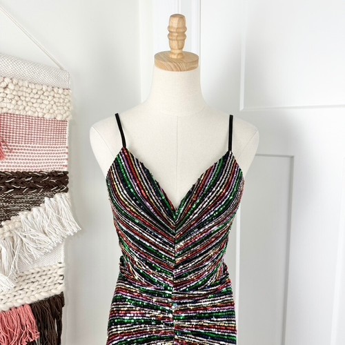 Dress The Population Viviane Rainbow Sequin Ruched Mini Dress Sz S NWT - Picture 2 of 11