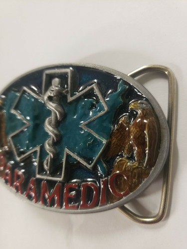 Vintage 1986 Paramedic Belt Buckle C+J Inc. #1052 USA Enameled Pewter - Picture 3 of 5