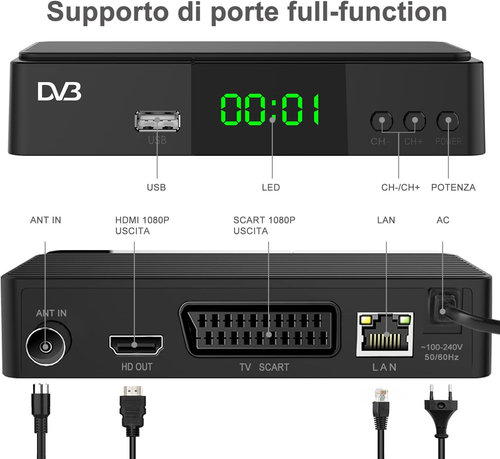 Decoder Digitale Terrestre 2024 - DVB-T2/C Decoder, Support Scart, HDMI Output, - Zdjęcie 6 z 12