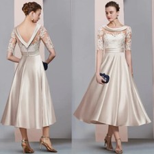 Vintage Scoop Neck Half Sleeves Tea Length Satin Mother of the Bride Dresses New
