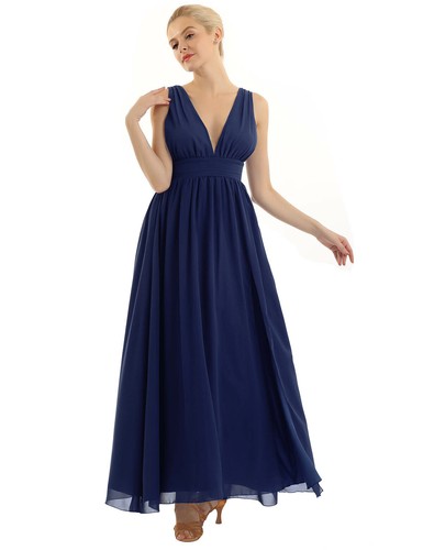 Sexy Women's Chiffon V Neck Front Thigh High Slit Evening Cocktail Party Dress - Picture 36 of 57
