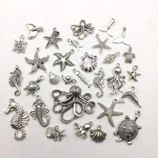 55 Ocean Themed Charms Antique Silver Assorted Charms Lot Nautical Set BULK