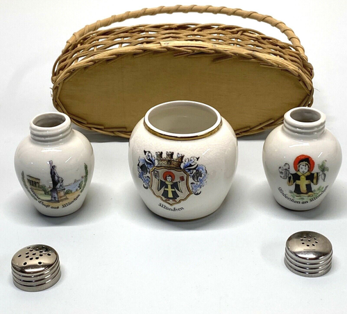 Juego de colección agitadores de sal y pimienta soporte palillo de dientes y cesta de exhibición hechos a mano Baviera - Imagen 12 de 12