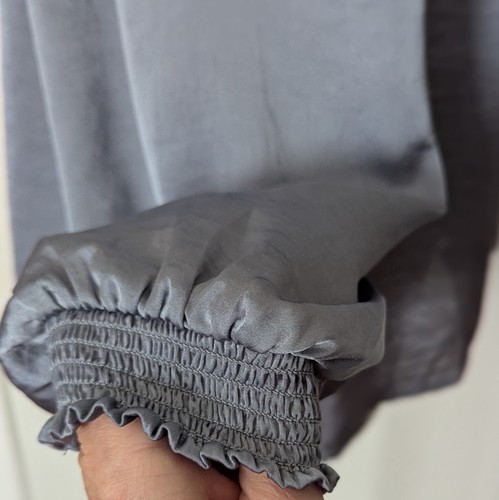 Lucky Brand Gray Satin Long Sleeve Top Blouse Ties Elastic Details Size L - Picture 6 of 10