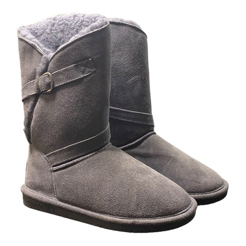 Bearpaw Sheep Fur-Lined Boshie Gray Suede Mid-Calf Boots Women's Size 7 Comfort