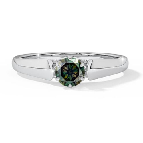 14KT White Gold 1.20Ct Round Cut 100% Natural Bluish Green Diamond Wedding Ring - Foto 1 di 4