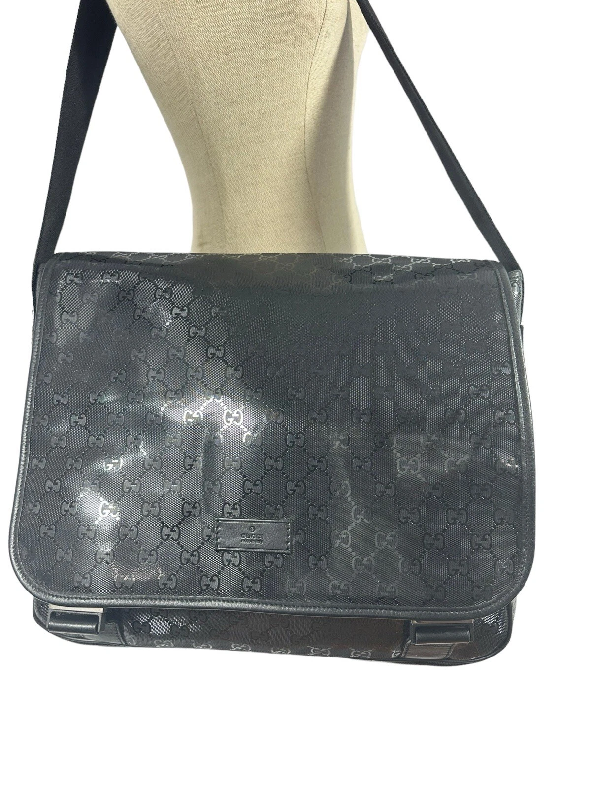 GUCCI 270794 nero stampa Mamas Pannolini Borsa Messenger Logo Flap Autenticato