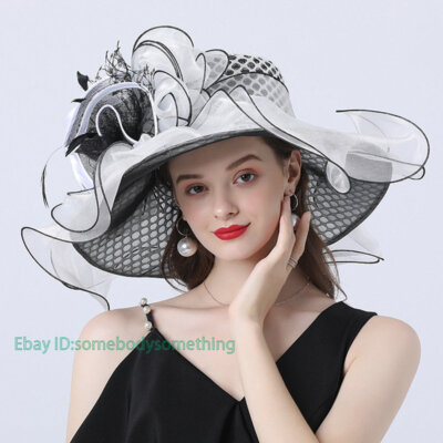 dresses and hats for kentucky derby Dark tan mocha wide brim hat. Kentucky Derby hat. Carraige Driving hat. Neutral blue fancy dress hat. One of a kind wide brim hat