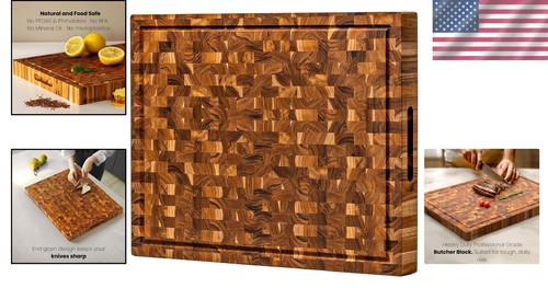Elegant 23" x 17" Teak Wood Cutting Board - Beeswax Conditioned & Knife-Friendly - Picture 2 of 9