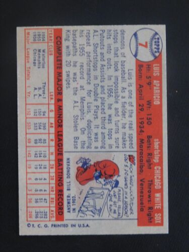 1957 Topps Baseball Card #7 Luis Aparicio (EX-MT) - Picture 2 of 2