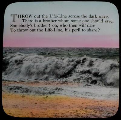 Magic Lantern Slide THROW OUT THE LIFE LINE NO1 C1910 RELIGIÖS SONG SEA WAVES 