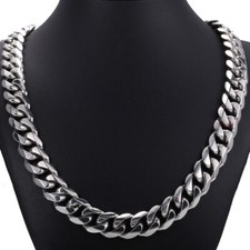 5/8/11/13/15mm Wide Men's Stainless Steel Cuban Link Chain Necklace 16"-38"