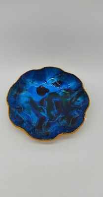 Blue Green Iridescent Enameled Goat Skin Bowl From Mexico Vintage 1960s - 1970s