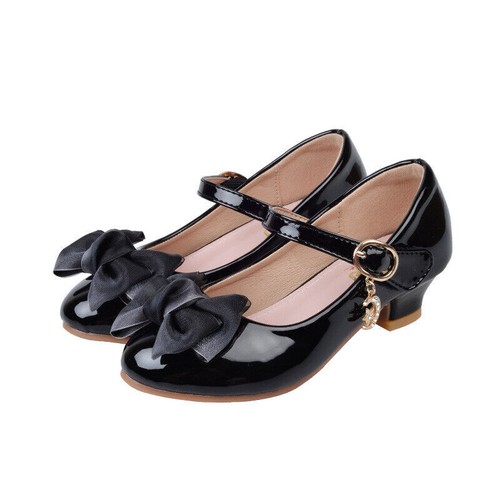 Girls Kids Childrens Party Wedding Bow Mary Jane Sandals Low Heel Shoes Size - Picture 15 of 20