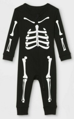 Baby Skeleton Pajamas 6-9 mo Black Long Sleeve Romper Sleeper Zip Close New K