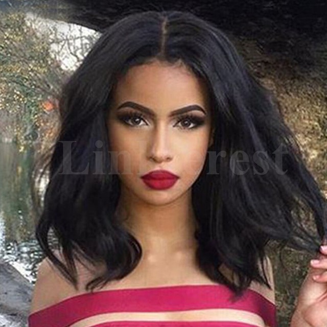 End Curl Long Bob Black Medium Length Wig Realistic Bangs Natural
