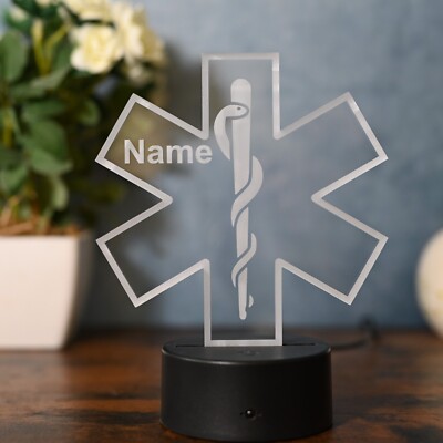 Personalisierte LED Lampe Mit Äskulapstab – Nachtlicht Für Mediziner