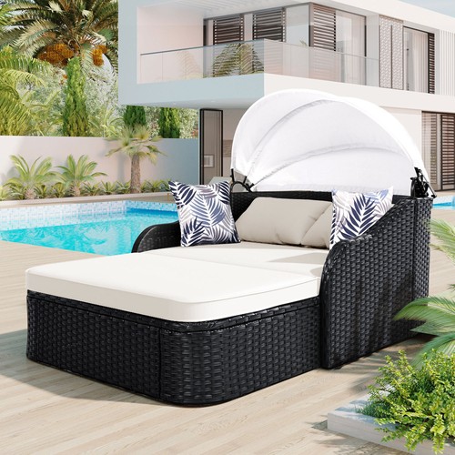 GO 79.9" Outdoor Sunbed with Adjustable Canopy, Double lounge, PE Rattan Daybed - Picture 61 of 71