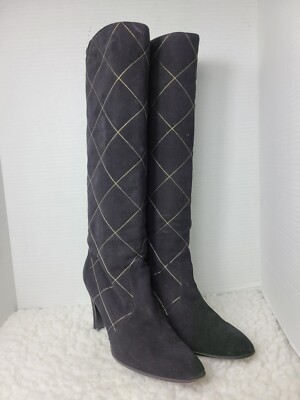 Bally Suisse Women's Boots  Size 6.5 Knee High Black  Leather Suede Shoes Rare