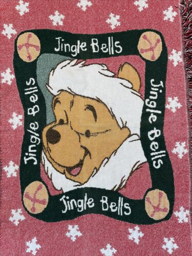 Disney Winnie The Pooh Jingle Bells Christmas Holiday Blanket Throw 38 x 48 - Picture 3 of 4