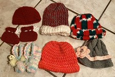 Vintage Lot Of 7 Baby Doll Infant Booties/Beanies/Bonnets