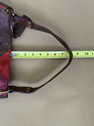 FOSSIL Leather Suede Leather Patchwork Medium Shoulder Bag Reds Browns Vtg - Picture 14 of 14