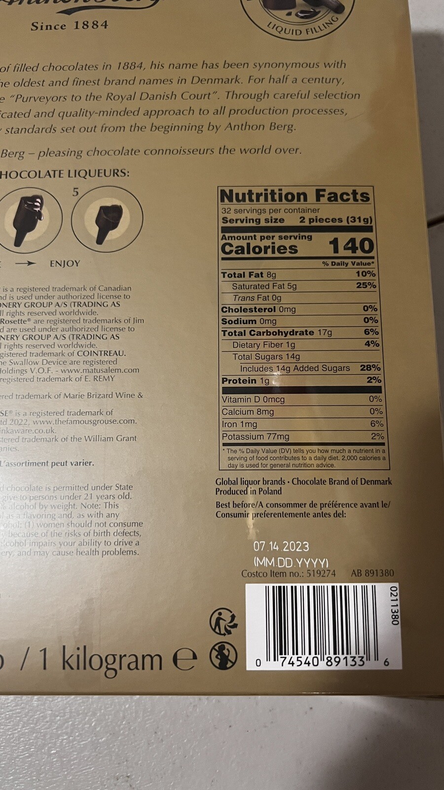 Anthon Berg DARK Chocolate Liqueurs 2.2 Lbs 64 Pieces 08/2024-FREE SHIPPING