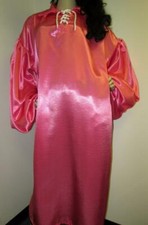 PLUS SIZE SATIN Special High Shine Pink Rose Satin Balloon Shirt Gown