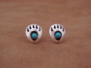 Navajo-Indian-Jewelry-Sterling-Silver-Turquoise-Bear-Paw-Post-Earrings