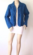 CHICO'S Turquoise Blue Appliqu Cotton Open Front Jacket Blazer Size 3/L