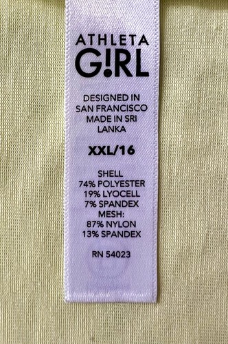 Athleta Girl T Shirt XXL/16 Yellow Short Raglan Sleeve Crew Neck Tee Logo - Picture 9 of 10