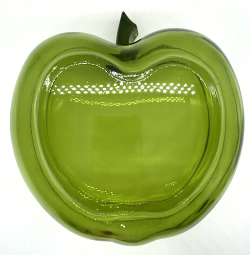 Hazel Atlas Vintage Glass GREEN Apple Shape Candy Dish Clear, Great Condition - Picture 3 of 6