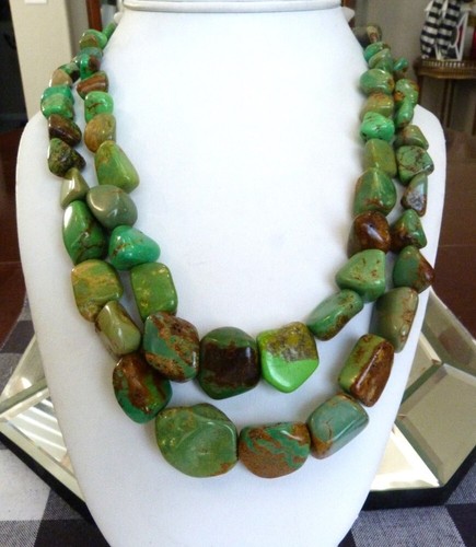 JAY KING MINE FINDS DTR MOJAVE GREEN TURQUOISE BEADS STERLING SILVER NECKLACE